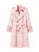 Women's Pink Stripe & Dot Trench Coat with Ruffled Cuffs