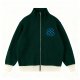 Women's Dark Green Knit Zip-Up Cardigan with Blue Polka Dot Print
